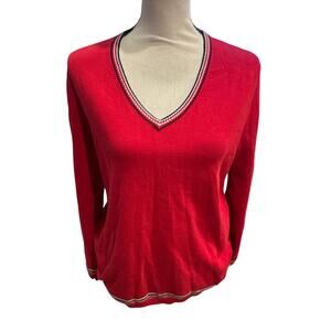 ⭐️ Women’s Tommy Hilfiger Red V-Neck Sweater Size Large Preppy Lightweight